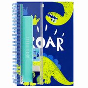 Zestaw szkolny Dino Notes na spirali A5 gumka owek temperwka linijka 15cm, 