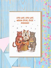 Kartka urodzinowa  Koty Sto lat, 