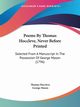Poems By Thomas Hoccleve, Never Before Printed, Hoccleve Thomas