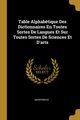 Table Alphabtique Des Dictionnaires En Toutes Sortes De Langues Et Sur Toutes Sortes De Sciences Et D'arts, Anonymous